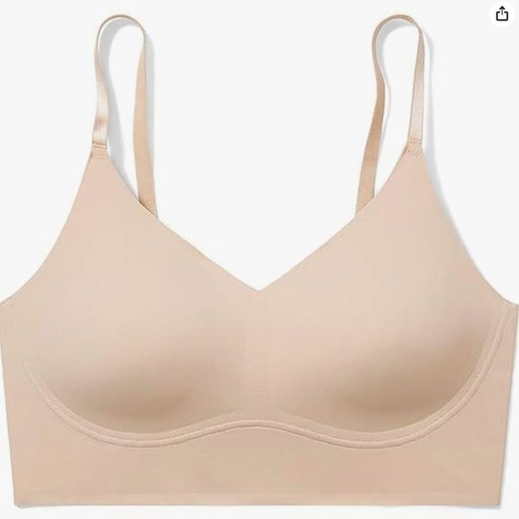 True & Co Beige True Body Lift Triangle V Neck Adjustable Strap Wireless Bra - Picture 1 of 4